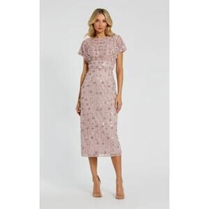Mac Duggal 94117 Vintage Lilac Floral Appliqué Beaded Cocktail Sheath Dress 16